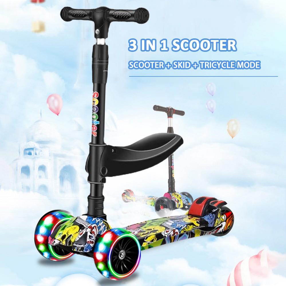 2 In 1 Child Scooter Toy Tricycle Scooter With Adjust Handle Bar PU Light Up Wheel main image 0