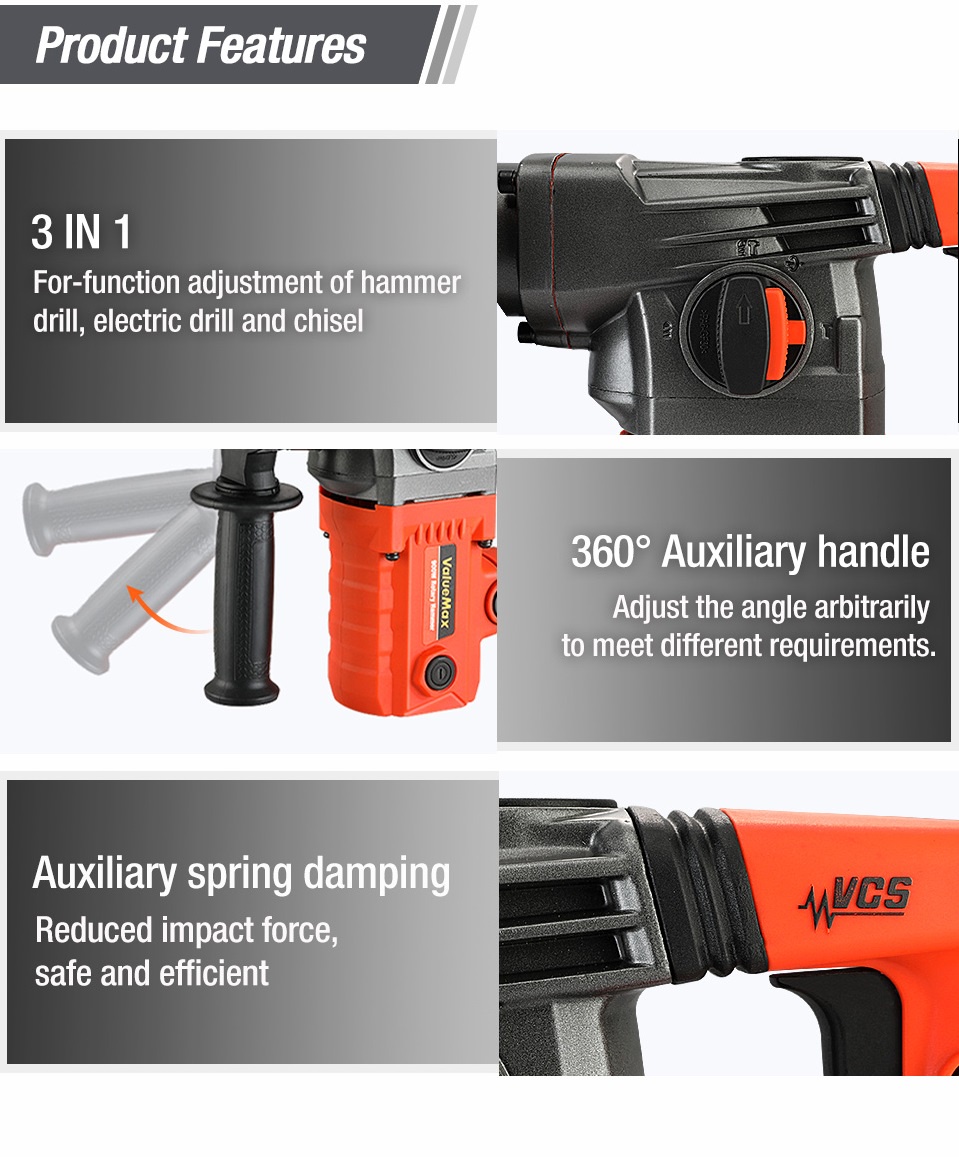 ValueMax 900W Rotary Hammer Drill Impact Drill 26 Heavy Electric Hammer ...