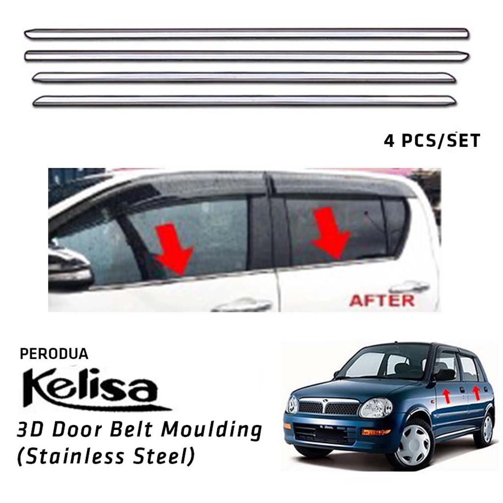 Perodua Kelisa Window Trim Chrome Lining / Door Belt Moulding (4pcs ...