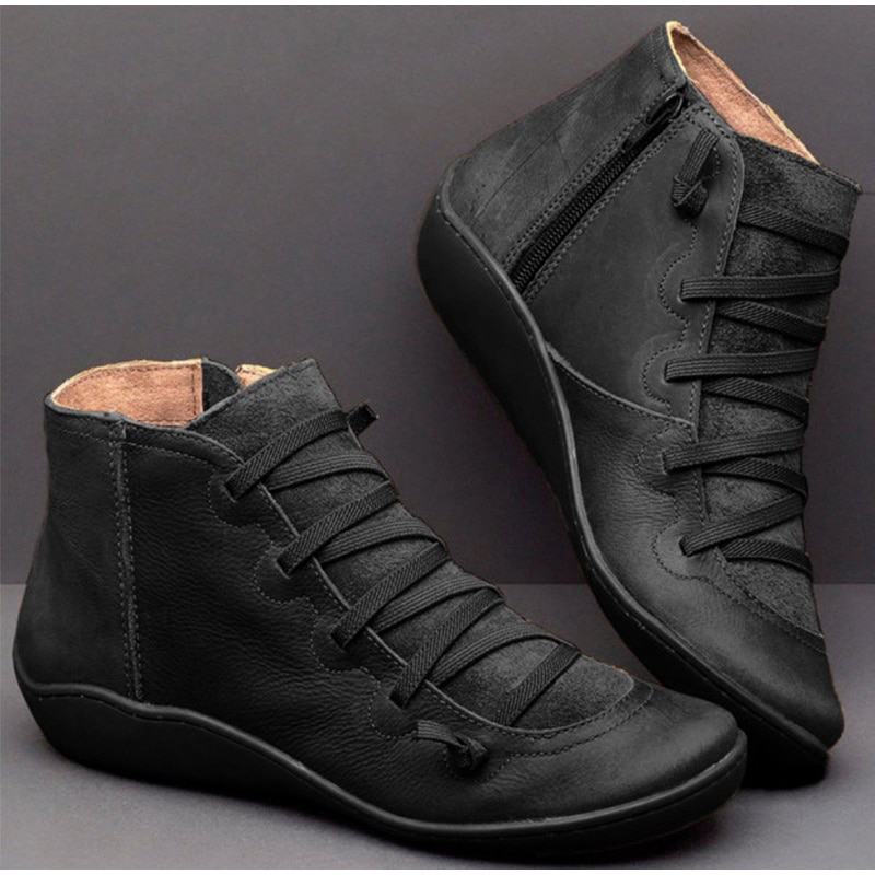 Women PU Leather Ankle Boots Cross Strappy Vintage Women Punk Boots ...