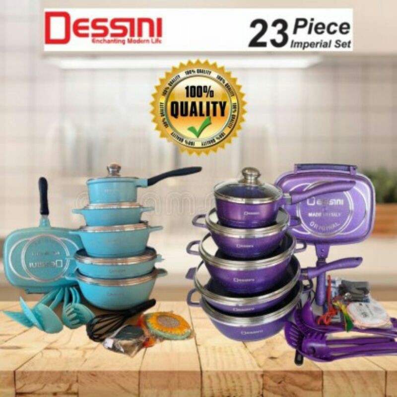 (BEST BUY) Dessini 23pcs Italy Non Stick Granite Cooking Pot Frying Pan ...