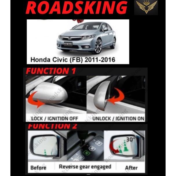 HONDA CIVIC FB AUTO FLIP FOLDING SIDE MIRROR Fold TILT 30 down with