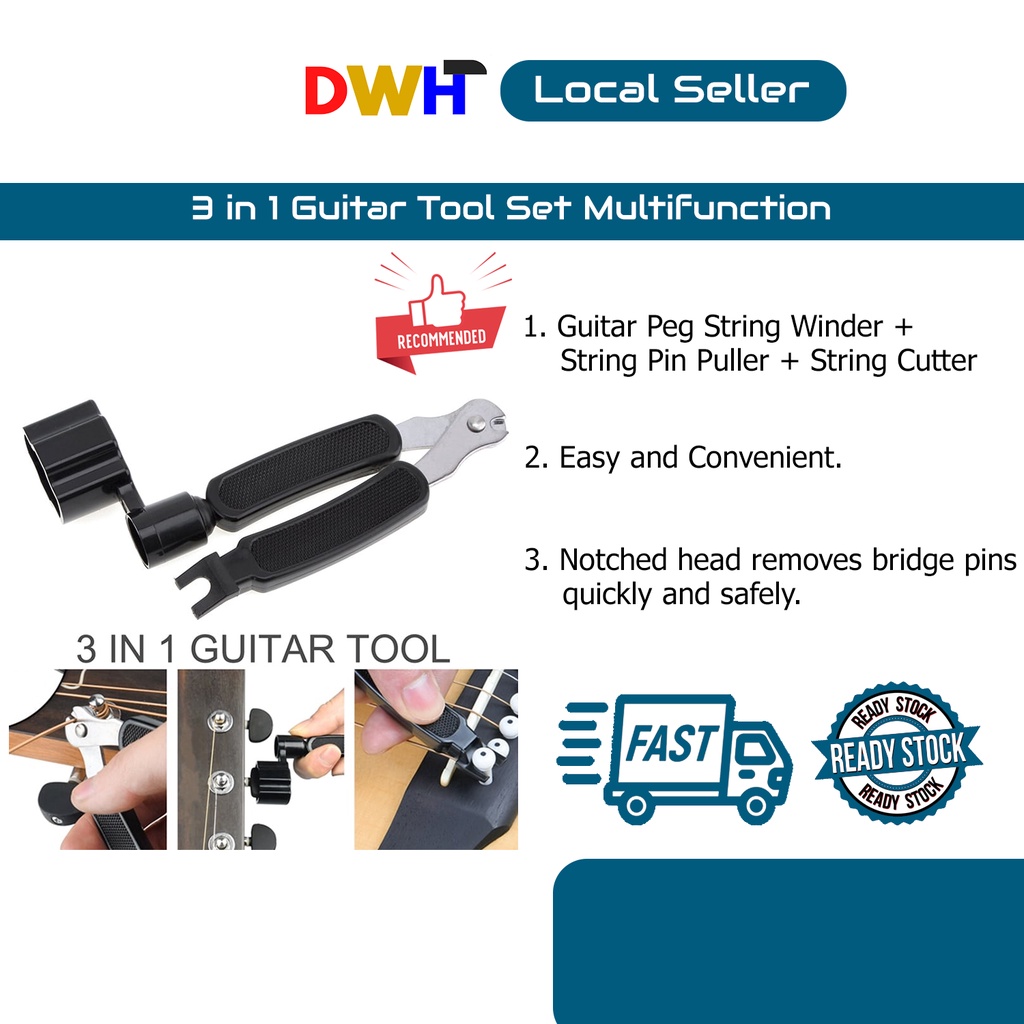 (ReadyStock) 3 in 1 Guitar Peg String Winder + String Pin Puller ...