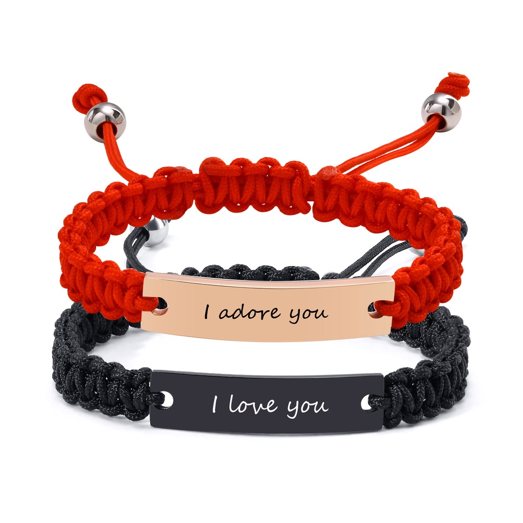 VNOX Personalized Inspirational Bracelet - Adjustable Rope Bracelet With Engraved Message, Lava Stone, Stainless Steel