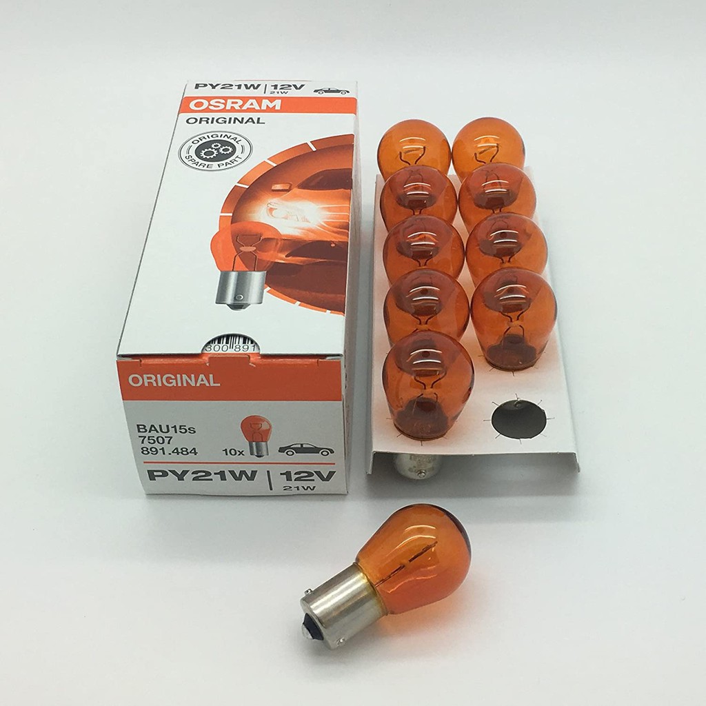 OSRAM - 12V 21W PY21W BAU15s Car Side / Tail Light Bulb Amber (Twin Pack)