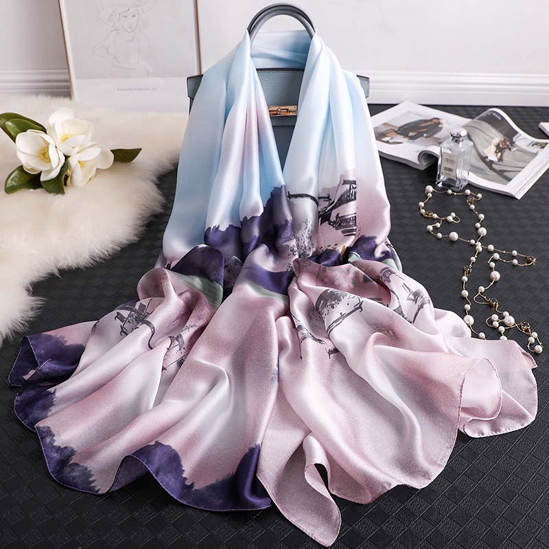 Silk Scarves Women Luxury, Satin Shawl Hijab Bandana