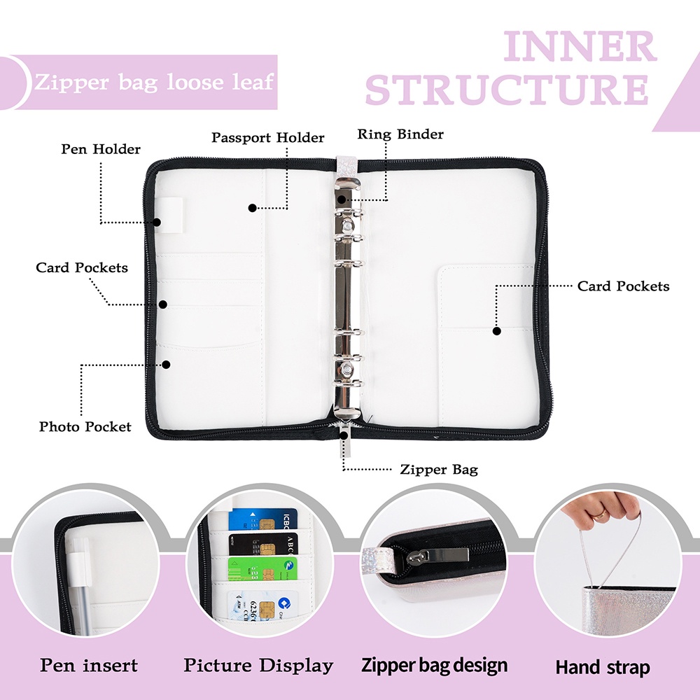 A6 PU Leather Ring Binder Notebook - Budget Planner Organizer With Pockets & Labels