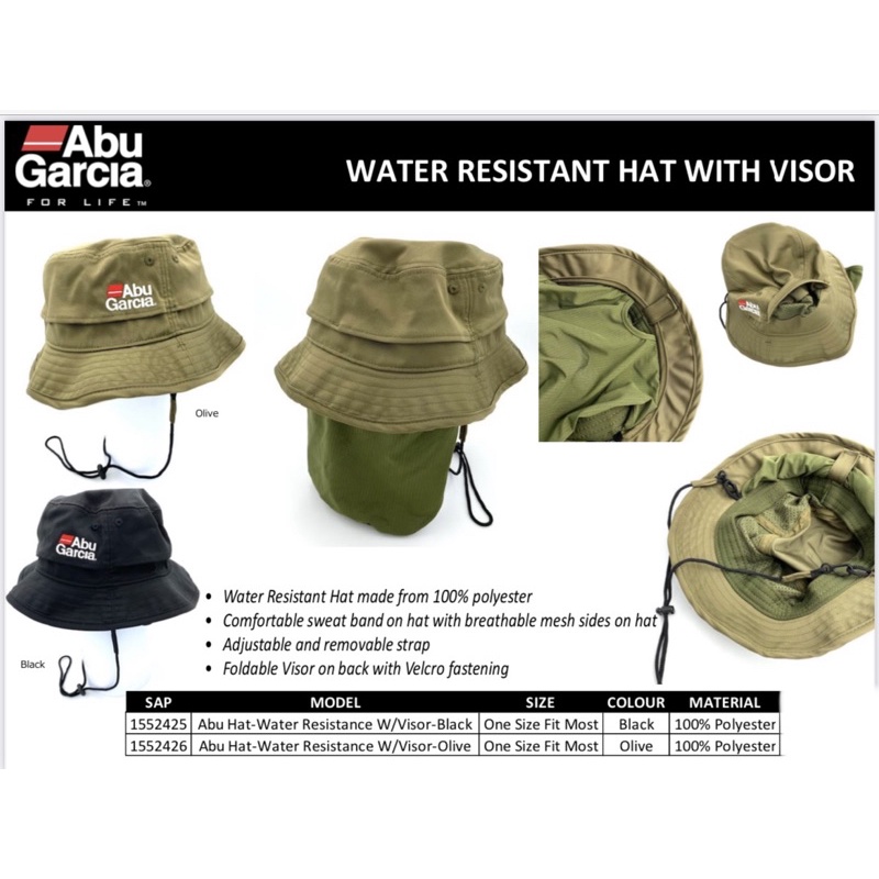 ABU GARCIA Water Resistant Hat & Water Resistant Hat With Visor