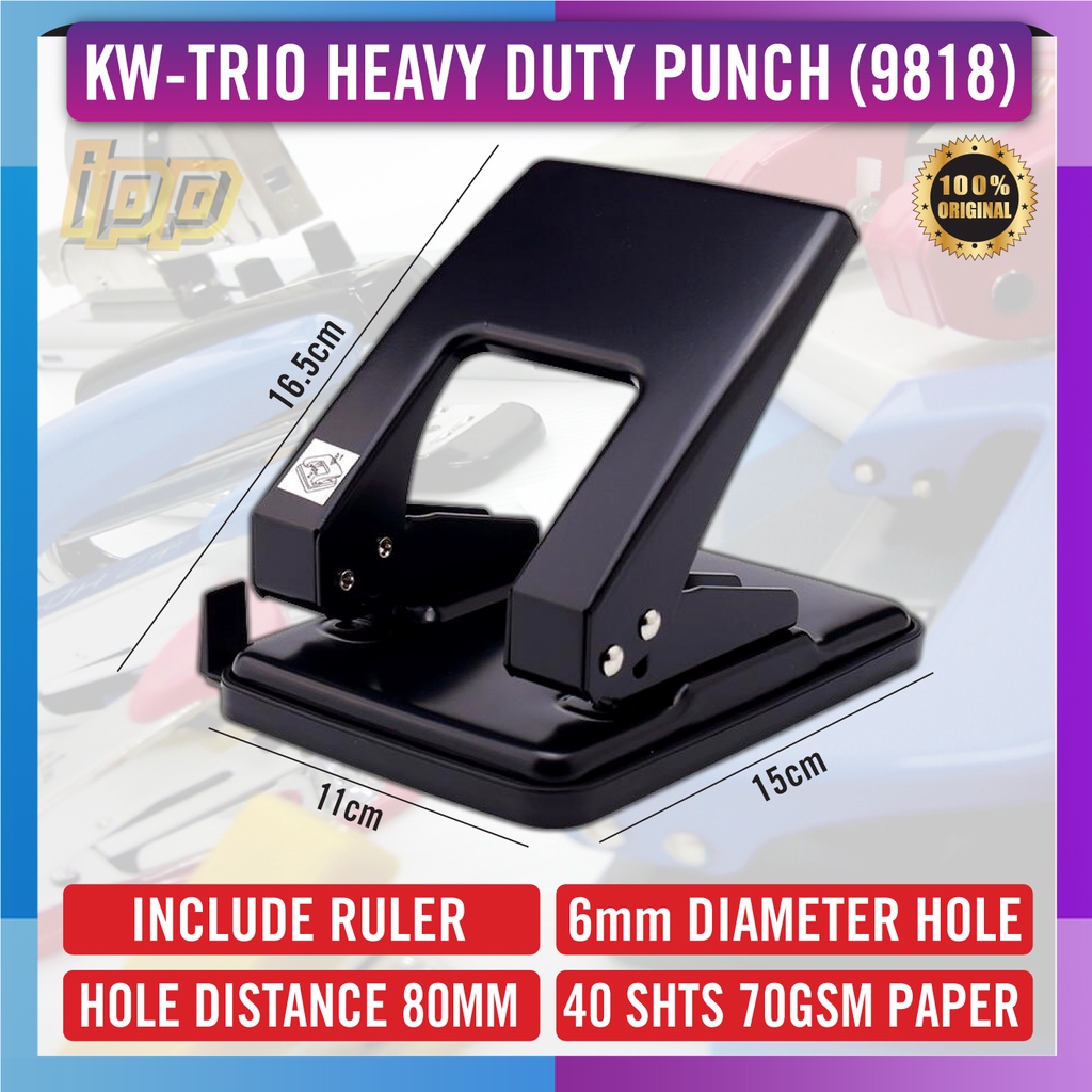 3 Hole Heavy Duty Paper Punch, 40 Sheet Capacity, Adjustable, Black