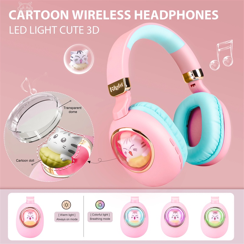 Cuffie Wireless Pieghevoli Con Microfono – Stile Orecchie Di Gatto, Bluetooth, Ingresso 3,5 Mm, Grigio, Per Bambini E Ragazzi