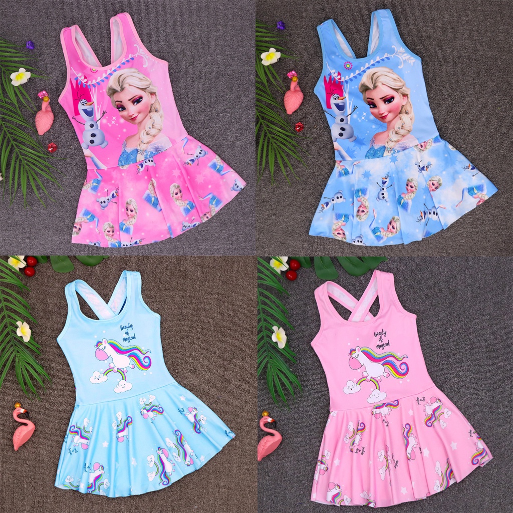 Frozen Olaf Princess Elsa Unicorn Kids Girls Swimwear Cartoon One-Piece ...