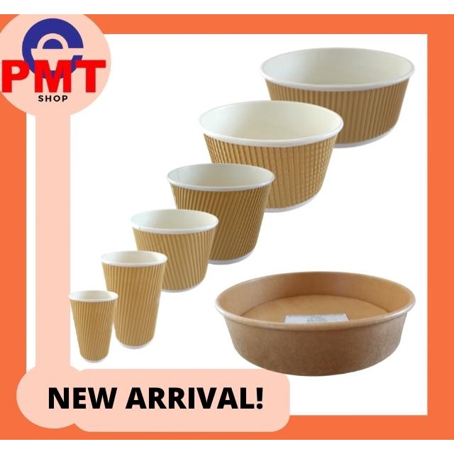 [PREMIUM] Disposable Ripple Brown Paper Bowls Cups / Cover Fruit Salad ...