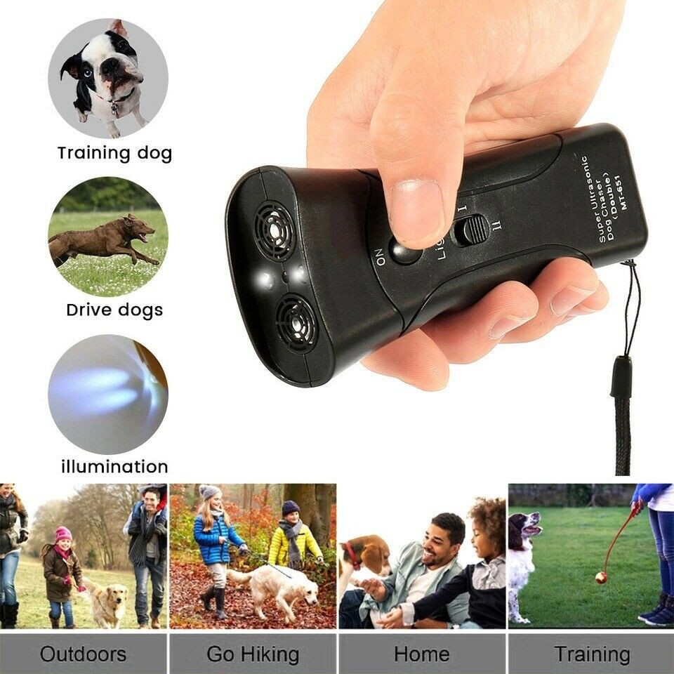 Portable Double Super Ultrasonic Dog Chaser Style Dog Repellent LED