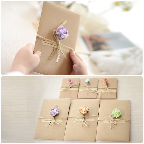 【GN101-009A】DIY Retro Kraft Paper Dried Flower Birthday Card Folding ...