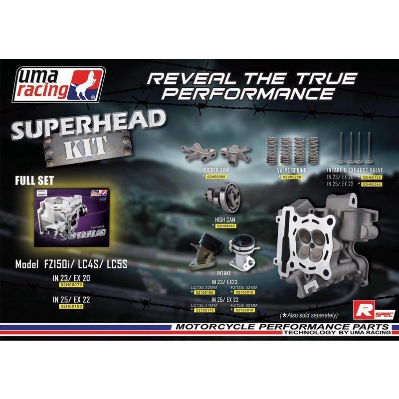 Uma Racing Super Head + Block Lc135 Y15ZR Y15 22/25(pro) / 20/23 FULL ...