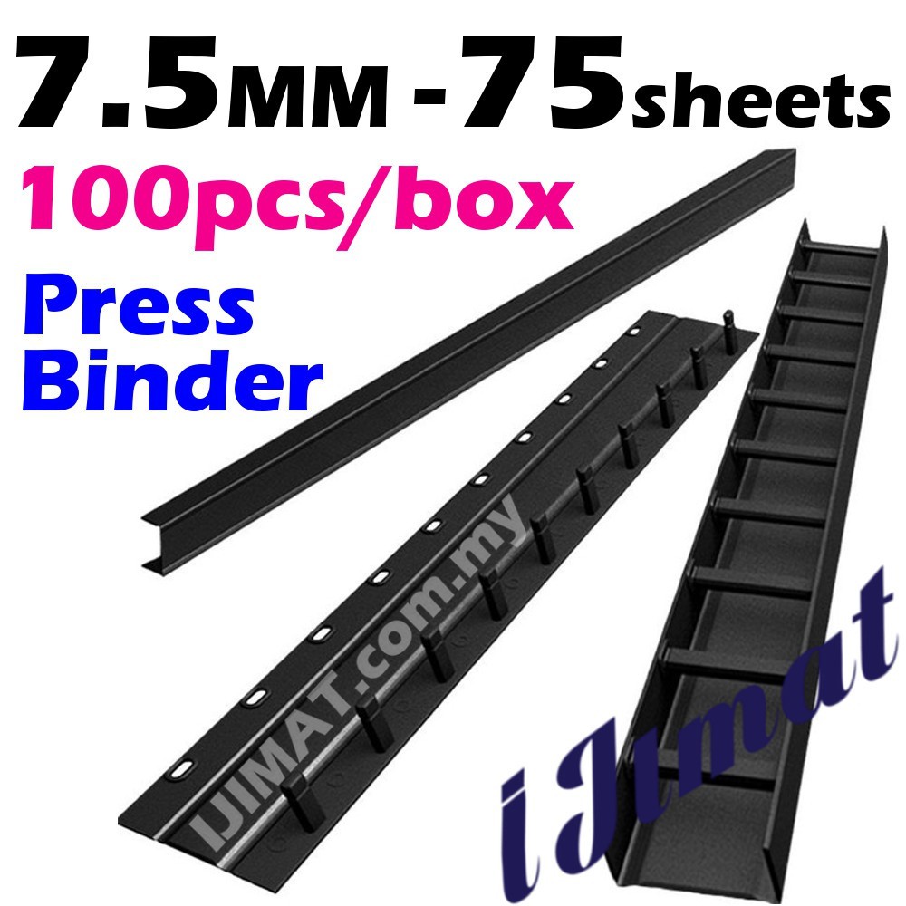 7.5MM Press Binder / Binding Strip / Lock Binder / Press Binding Comb /  Binder Strip Black (100pcs/box)