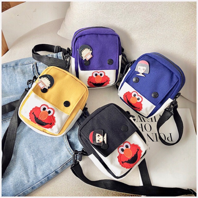 Sesame Street Bag Fashion ELMO INS HOT Cartoon Cute Small Bag Casual Sling Bag Korean Bag Canvas bag Shopee Malaysia