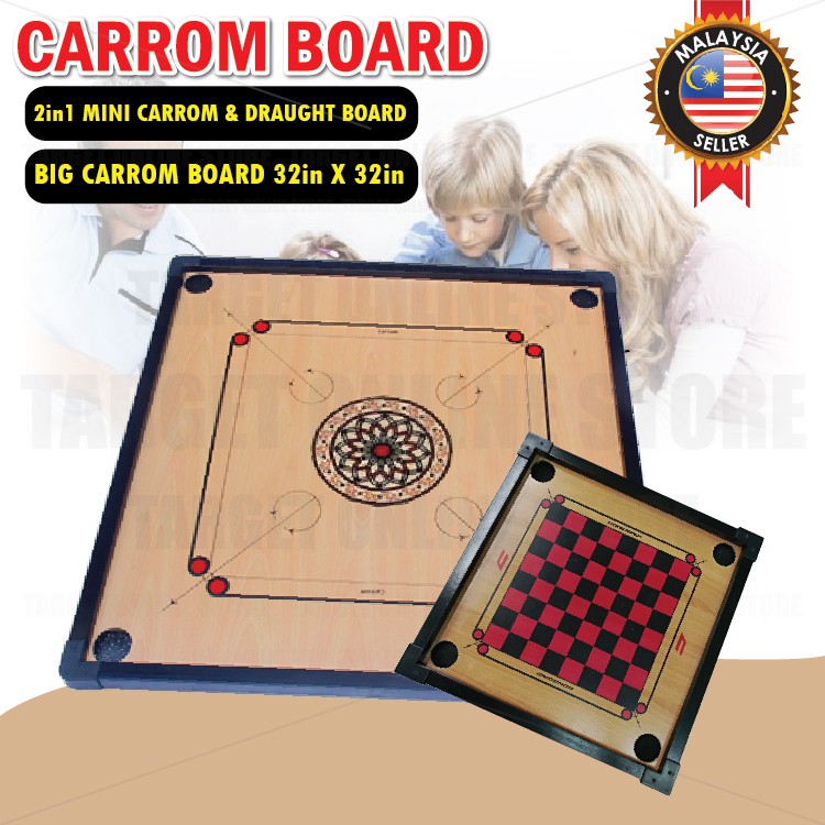 Wooden Carrom Board 2in1 Mini Draught Dam Haji Big Carrom Board Games ...