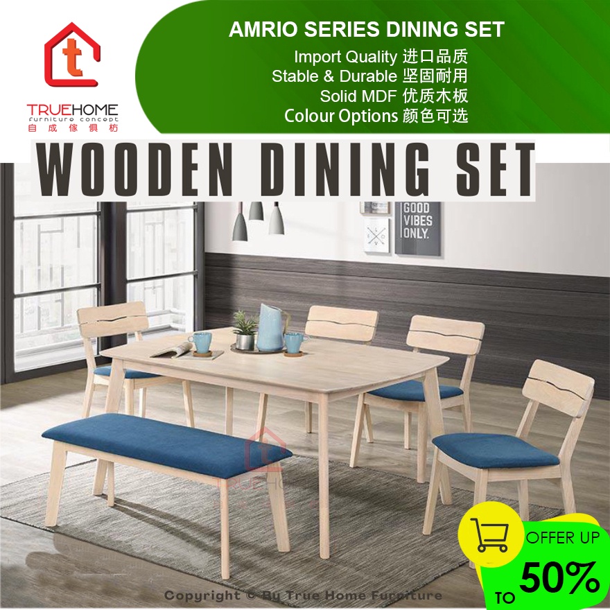 TH Modern Solid Rubber Wood Dining Set & Dining Chair(1 Table+1 Bench+4 ...