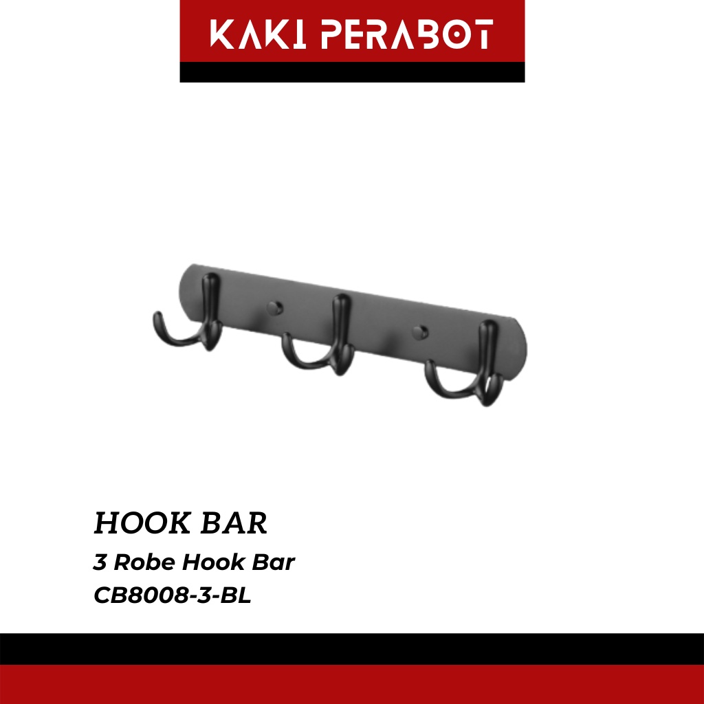 KP CABANA CB80083BL Stainless Steel 304 Wall Hook Bar 3 Robe Strong