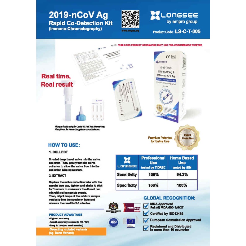 LONGSEE 2019NCOV AG & INFLUENZA A/B AG RAPID CODETECTION KIT (IMMUNO