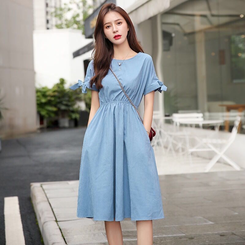 Korean dress temperament slim dress Platycodon skirt simple