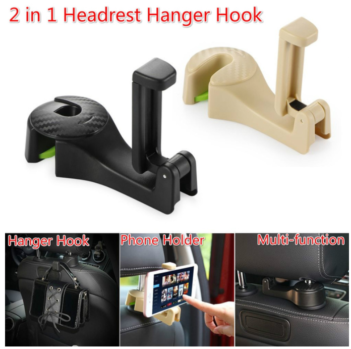 Car Seat Headrest Hooks Phone Holder Auto Backseat Organizer