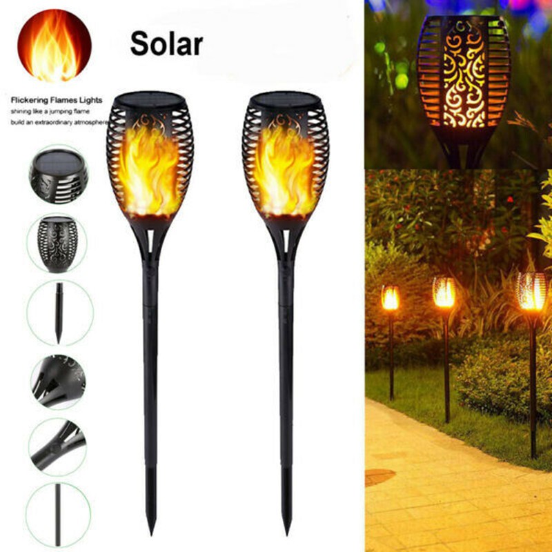 Besto Solar Flame Torch Garden Lights – 2-Pack, LED Flickering Dancing Flame, Dusk-to-Dawn, Black ABS, Outdoor 1 thumbnail image