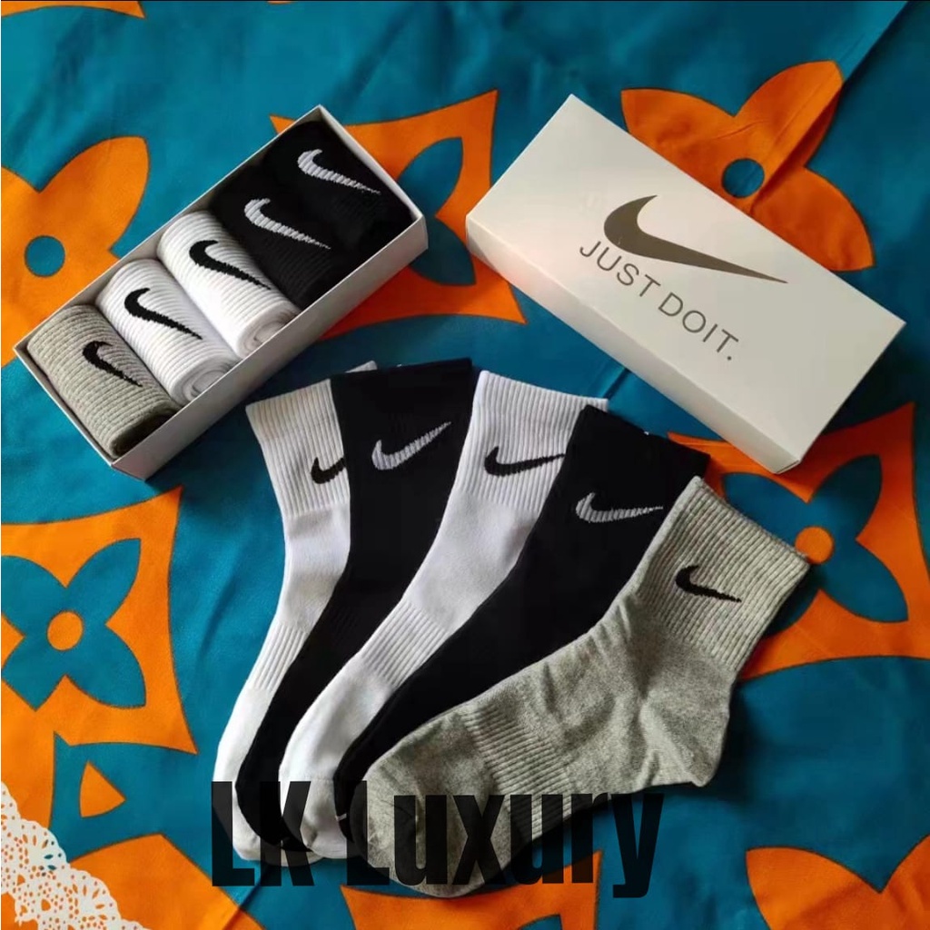 Stokin Nike Adidas Medium Sport Socks Men Women Stocking Lelaki Perempuan Stoking Shopee Malaysia
