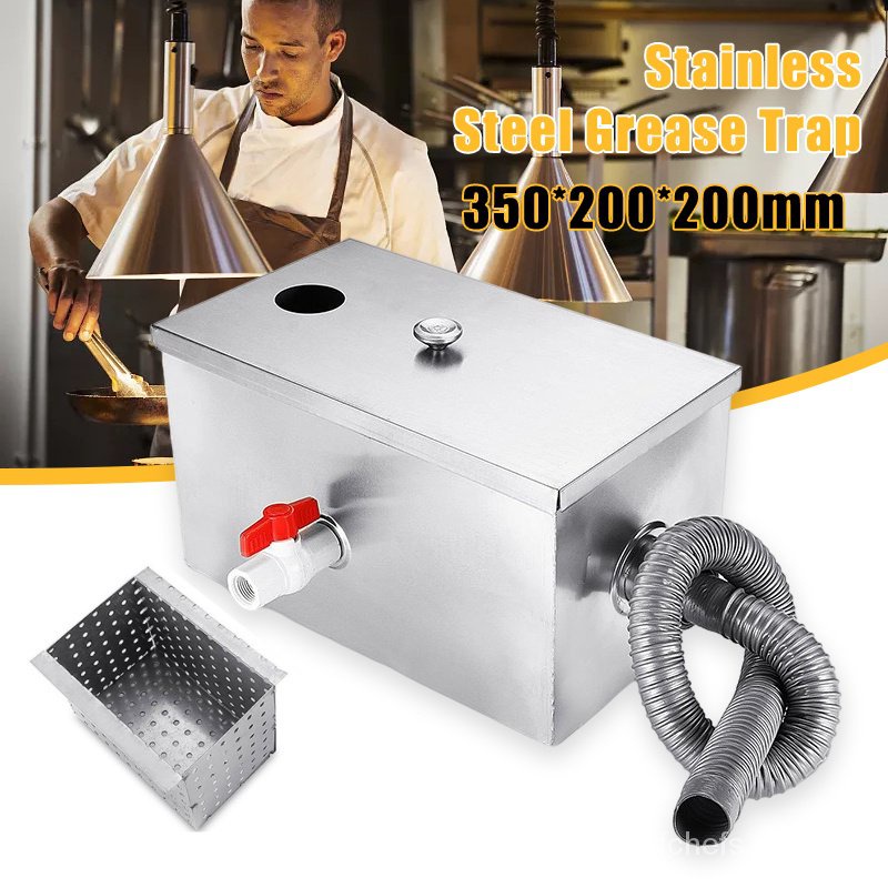 Grease Trap Interceptor Stainless Steel Grease Trap Add Bypass for Restaurant Kitchen Oil Trap