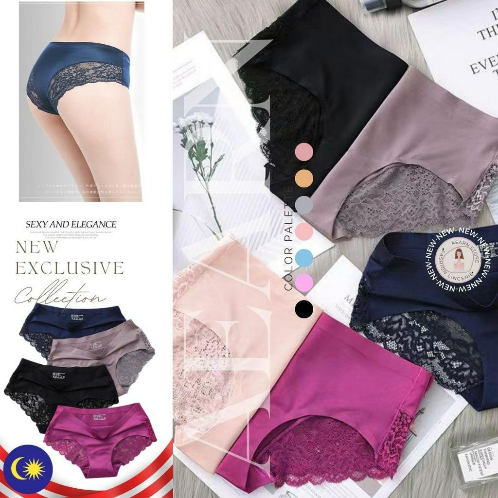 Ready stock-Women Soft Lace Panties Ice Silk Seamless Underwear Women Briefs  Underpants