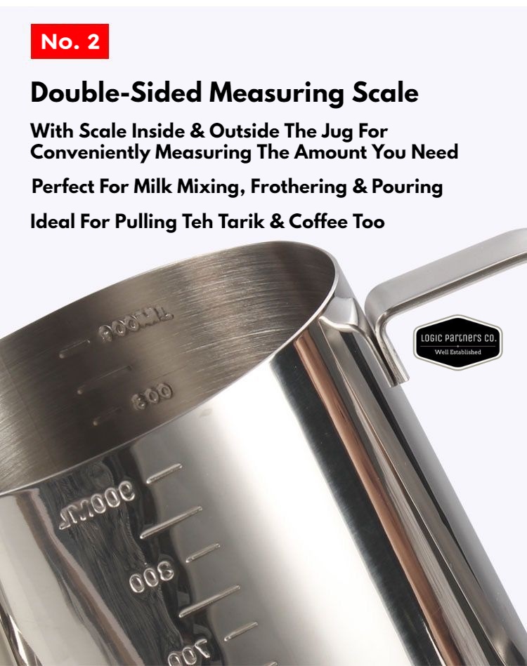 Stainless Steel Milk Frothing Jug Pitcher Measuring Scale Frother ...