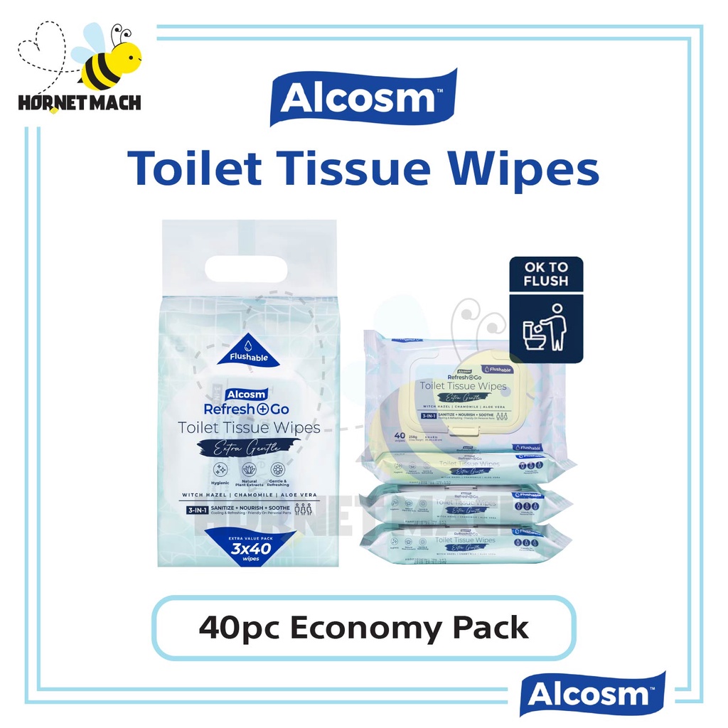 Alcosm Toilet Tissue Wipes 40pc Economy Pack/Deeyeo Flushable Toilet