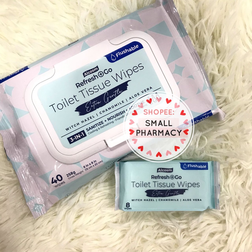 Alcosm Refresh + Go Toilet Flushable Tissue Wipes Extra Gentle Witch