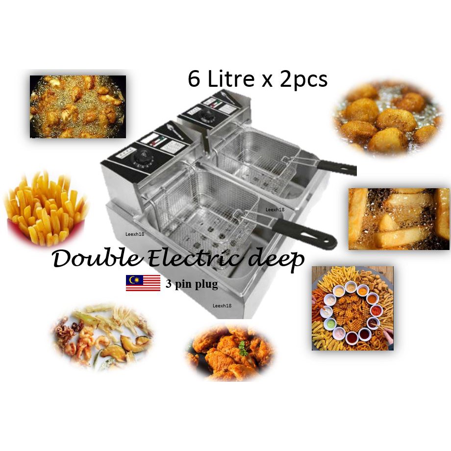 3 pin plug Double Electric Deep Fryer Stainless Steel Shopee Malaysia