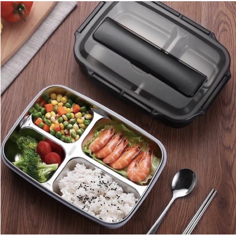 1L Stainless Steel Lunch Box 4 Compartment thermal bag carrier Bento ...