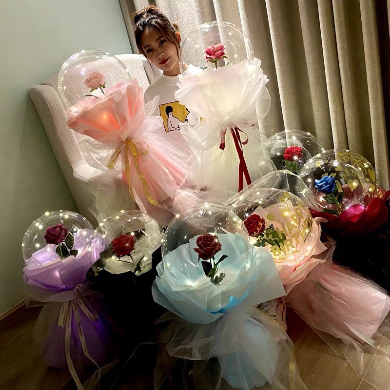 Ready Stock 20 Inch Diy Transparent Bubble Balloon Flower Bouquet