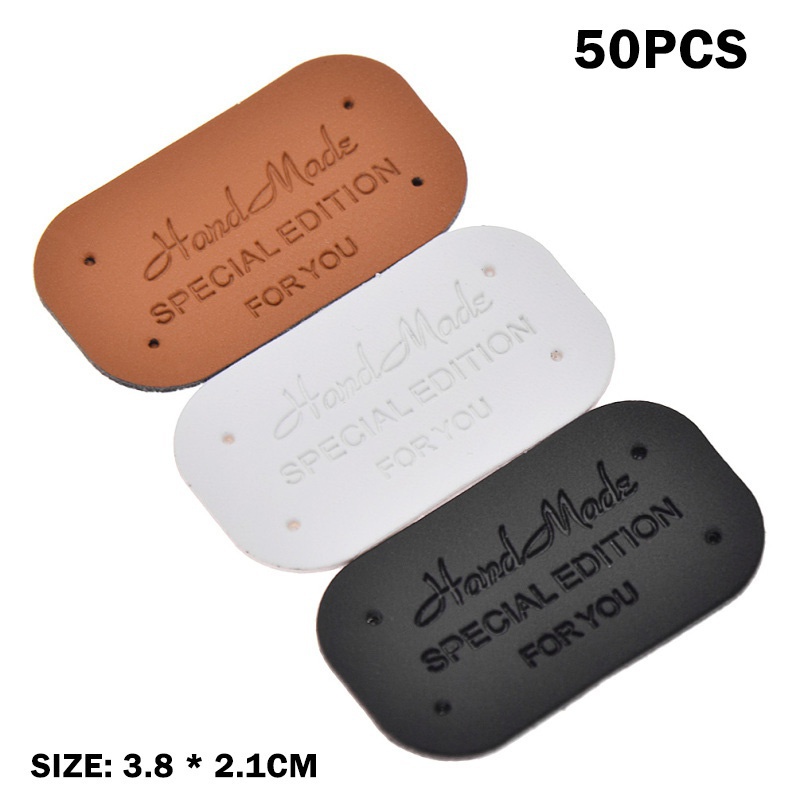 50PCS DIY Sewing Craft PU Leather Labels Tags For Handmade Garment Bags ...