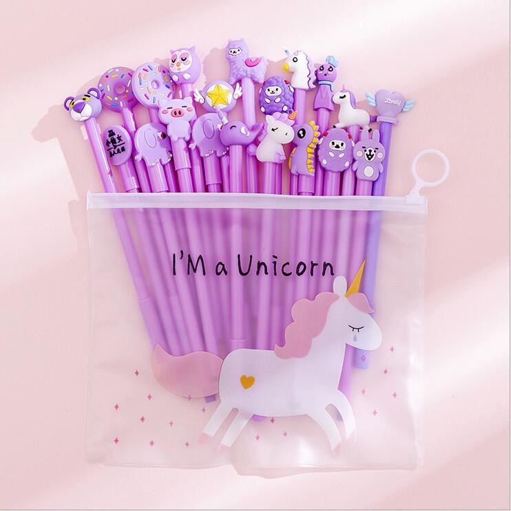 20pcs Cute Unicorn Pen stationery set cute cartoon black gel pen set ...