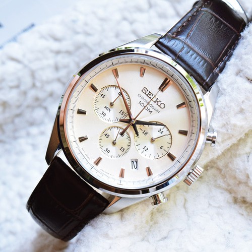 Seiko Men s SSB293P1 Chronograph Cream Dial Dark Brown Leather Watch Shopee Malaysia
