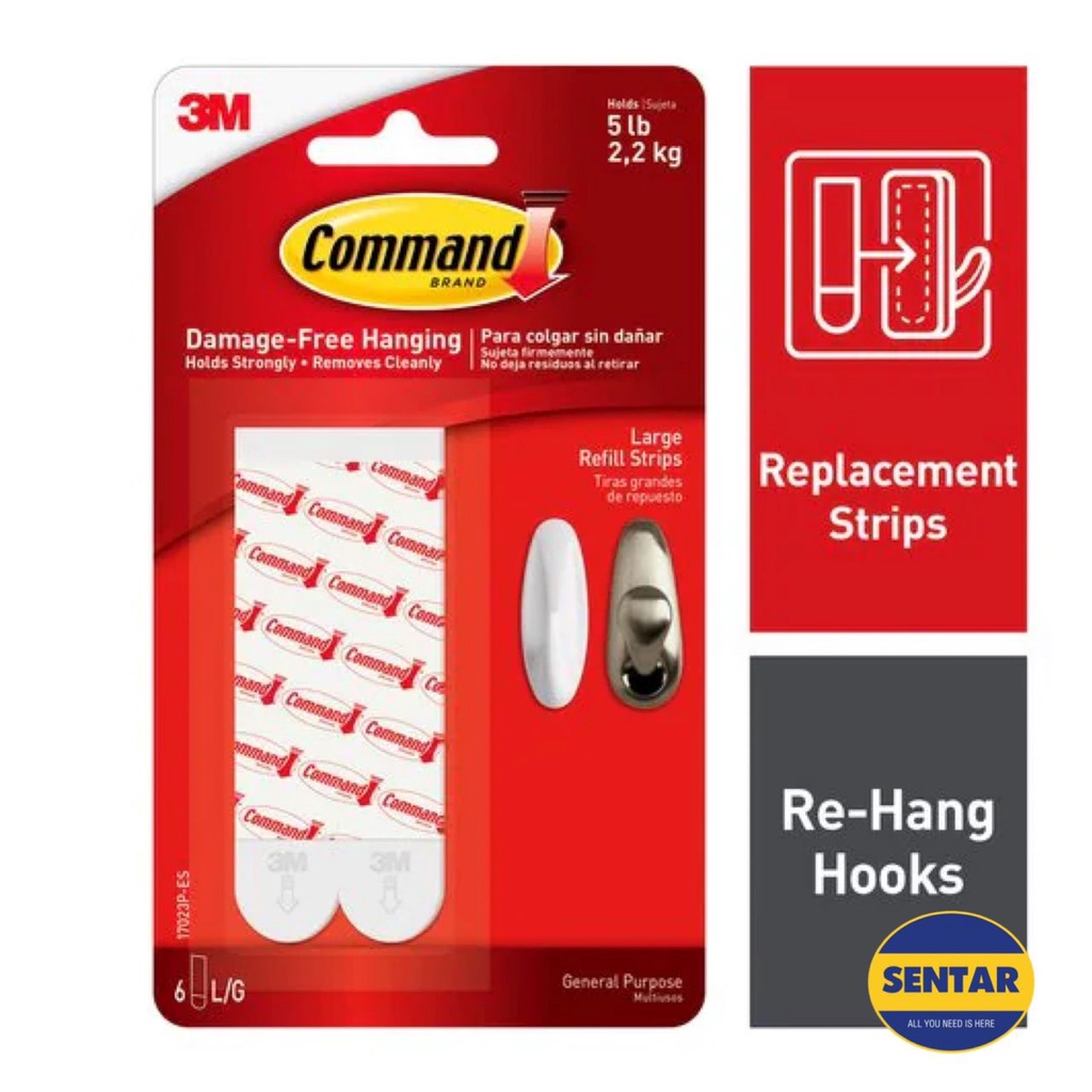 3m Command 17023p Large 6pcs Refill Strip Replacement Replace Strips 
