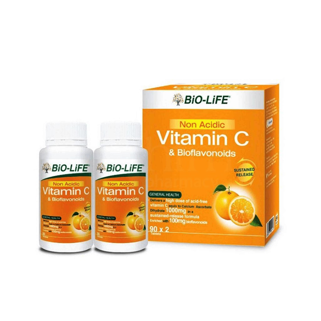 BiO-LiFE Non Acidic Vitamin C & Bioflavonoids 90's x 2 (Biolife ...