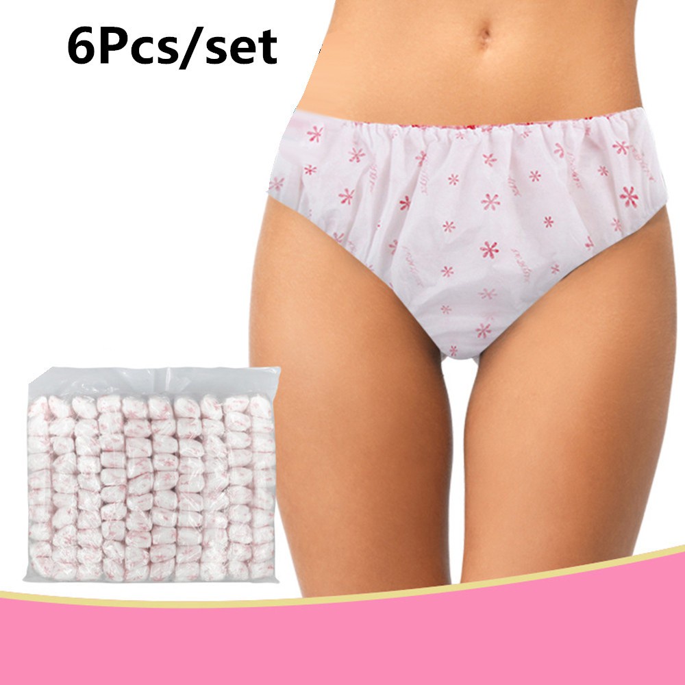 6pcs/set Women Disposable Panties Non-woven Print Underwear Travel  Postpartum Portable Cotton Briefs
