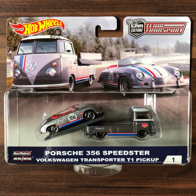 Hot Wheels Team Transport #1 – Porsche 356 Speedster + VW Transporter – 1/64 – NEUF
