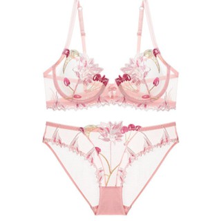 24FAM Presents Transparent Bra & Panty Set for Women See