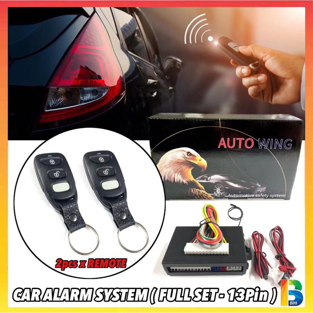 CAR ALARM SYSTEM 13 Pin Full Set Water Proof Remote 2Pcs Car Central ...