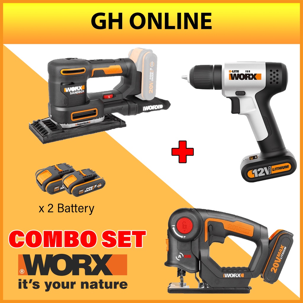 WORX COMBO SET CORDLESS DRILL CORDLESS MULTI SANDER CORDLESS AXIS