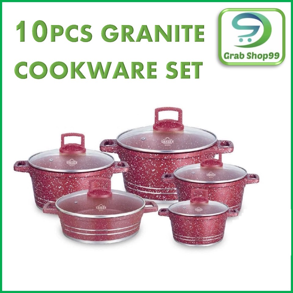 Ecowin Pots and Pans 10 Pcs Cookware Set - Nonstick, Granite