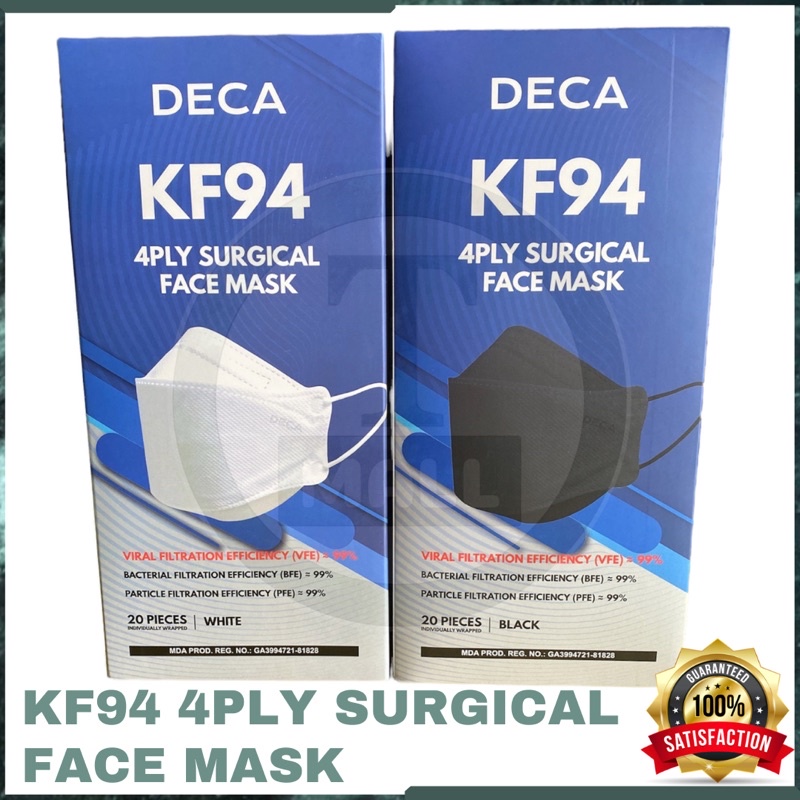 DECA KF94 Mask (20pcs) 4PLY Surgical Face Mask Black/White One Box ...