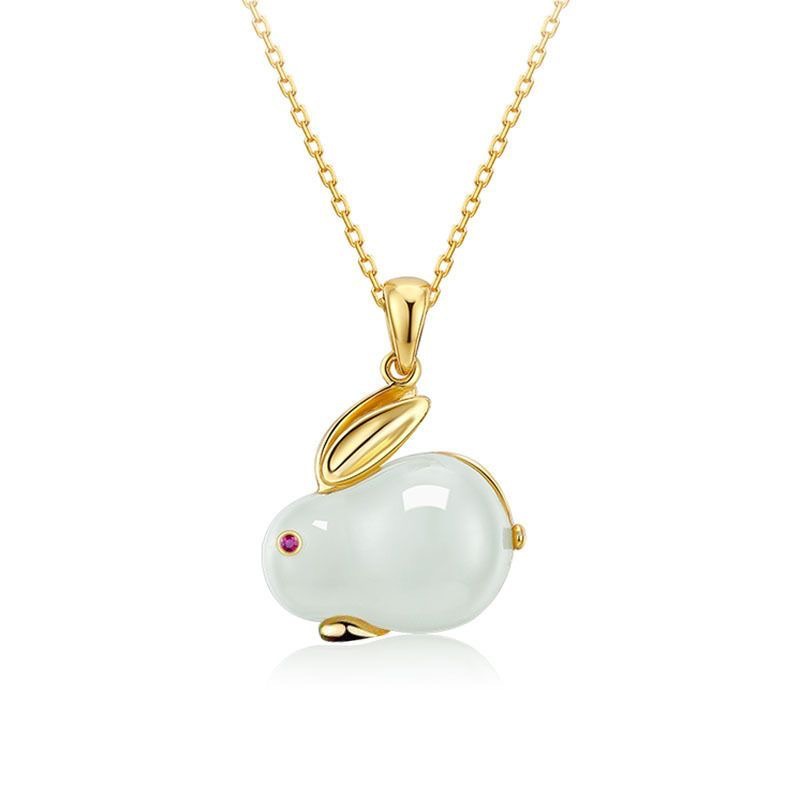 Green Jade Rabbit Pendant Necklace , Light Luxury Jade Rabbit Bracelet ...
